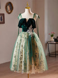 Tulle Lace Sequin Green Short Prom Dress, Green Homecoming Dress HZ1024
