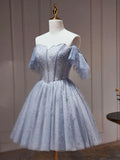 Tulle Dusty Blue Short Prom Dress, Dusty Blue Homecoming Dress HZ1024
