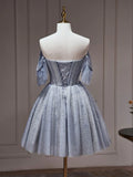 Tulle Dusty Blue Short Prom Dress, Dusty Blue Homecoming Dress HZ1024