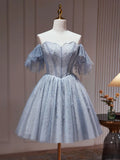 Tulle Dusty Blue Short Prom Dress, Dusty Blue Homecoming Dress HZ1024