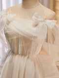 Champagne Tulle Short Prom Dress, Champagne Homecoming Dresses HZ1024