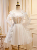 Champagne Tulle Short Prom Dress, Champagne Homecoming Dresses HZ1024