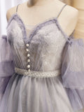 Purple A-Line Lace Tulle Short Prom Dress, Light Purple Homecoming Dress HZ1024