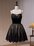 Lace Tulle Black Short Prom Dress, Black Homecoming Dress HZ1024