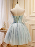 Tulle Off Shoulder Green Short Prom Dress, Green Cute Homecoming Dresses HZ1024