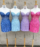Sweetheart Neck Lace Short Prom Dress, Blue Homecoming Dress HZ1024