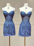 Sweetheart Neck Lace Short Prom Dress, Blue Homecoming Dress HZ1024