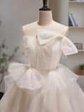 Tulle Sequin Short Prom Dress, Beige Homecoming Dress HZ1024