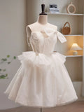 Tulle Sequin Short Prom Dress, Beige Homecoming Dress HZ1024