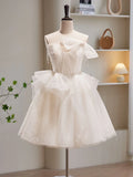 Tulle Sequin Short Prom Dress, Beige Homecoming Dress HZ1024