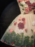 3D Flower Tulle Short Prom Dress, Cute Champagne Homecoming Dress HZ1024