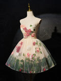 3D Flower Tulle Short Prom Dress, Cute Champagne Homecoming Dress HZ1024