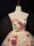 3D Flower Tulle Short Prom Dress, Cute Champagne Homecoming Dress HZ1024