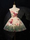 3D Flower Tulle Short Prom Dress, Cute Champagne Homecoming Dress HZ1024