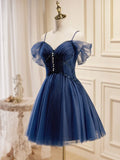 Blue A-Line Short Prom Dresses, Dark Blue Homecoming Dress HZ1024