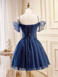 Blue A-Line Short Prom Dresses, Dark Blue Homecoming Dress HZ1024