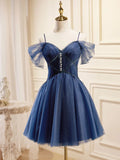 Blue A-Line Short Prom Dresses, Dark Blue Homecoming Dress HZ1024