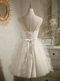 v neck tulle lace short prom dress lace cocktail dress HZ1024