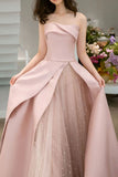 Satin Tulle Pink Long Prom Dress, Pink Long Formal Dress HZ1024