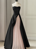Satin Tulle Pink Long Prom Dress, Pink Long Formal Dress HZ1024