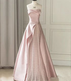 Satin Tulle Pink Long Prom Dress, Pink Long Formal Dress HZ1024
