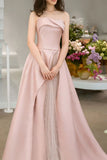 Satin Tulle Pink Long Prom Dress, Pink Long Formal Dress HZ1024