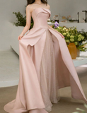 Satin Tulle Pink Long Prom Dress, Pink Long Formal Dress HZ1024
