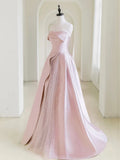 Satin Tulle Pink Long Prom Dress, Pink Long Formal Dress HZ1024