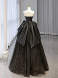 Sweetheart Neck Satin Tulle Long Prom Dress, Black Long Formal Dress HZ1024
