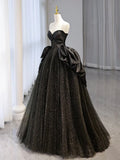 Sweetheart Neck Satin Tulle Long Prom Dress, Black Long Formal Dress HZ1024