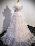 Off Shoulder Tulle Sequin Light Pink Long Prom Dress,Sequin Long Evening Dress HZ1024