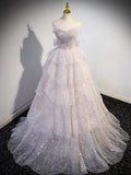 Off Shoulder Tulle Sequin Light Pink Long Prom Dress,Sequin Long Evening Dress HZ1024