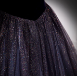 Puff sleeves Tulle Velvet Purple Long Prom Dress, Purple Long Formal Dress HZ1024