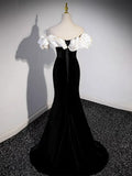 Off Shoulder Mermaid Long Prom Dress, Black Long Formal Dress HZ1024