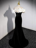 Off Shoulder Mermaid Long Prom Dress, Black Long Formal Dress HZ1024