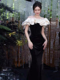Off Shoulder Mermaid Long Prom Dress, Black Long Formal Dress HZ1024