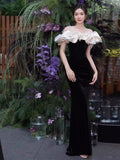 Off Shoulder Mermaid Long Prom Dress, Black Long Formal Dress HZ1024