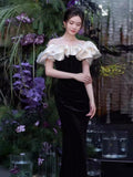 Off Shoulder Mermaid Long Prom Dress, Black Long Formal Dress HZ1024