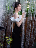 Off Shoulder Mermaid Long Prom Dress, Black Long Formal Dress HZ1024