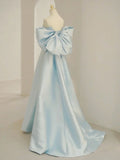 Satin Long Prom Dress, A-line Blue Formal Evening Dress HZ1024