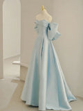 Satin Long Prom Dress, A-line Blue Formal Evening Dress HZ1024