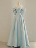 Satin Long Prom Dress, A-line Blue Formal Evening Dress HZ1024