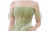 Off Shoulder Lace Long Prom Dress, Green Formal Dress HZ1024
