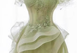 Off Shoulder Lace Long Prom Dress, Green Formal Dress HZ1024