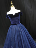 Blue Tulle velvet Long Prom Dress, Blue Formal Evening Dress HZ1024