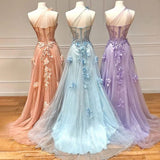 One Shoulder Tulle Lace Black Prom Dress, Black Long Evening Dress HZ1024