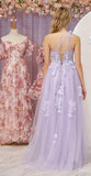 One Shoulder Tulle Lace Black Prom Dress, Black Long Evening Dress HZ1024