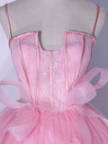 A-Line Tulle Lace Long Prom Dresses, Pink Sweet 16 Dress HZ1024