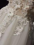 Off Shoulder Tulle Lace Long Prom Dress, White Lace Long Formal Dress HZ1024