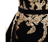 Velvet Sweep Train Long Prom Dress, Black Velvet Long Evening Dress HZ1024
